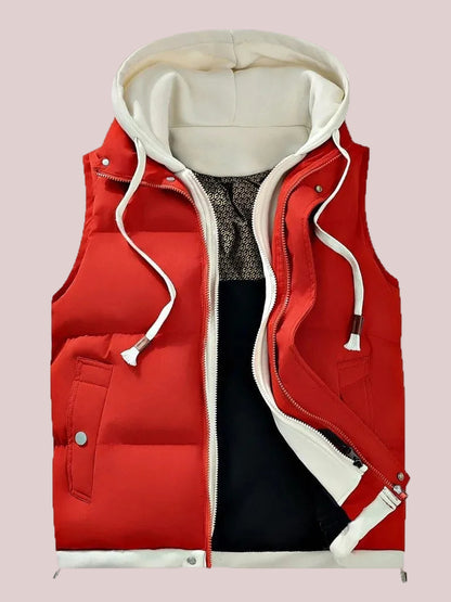 Contrast Drawstring Hood Puffer Vest