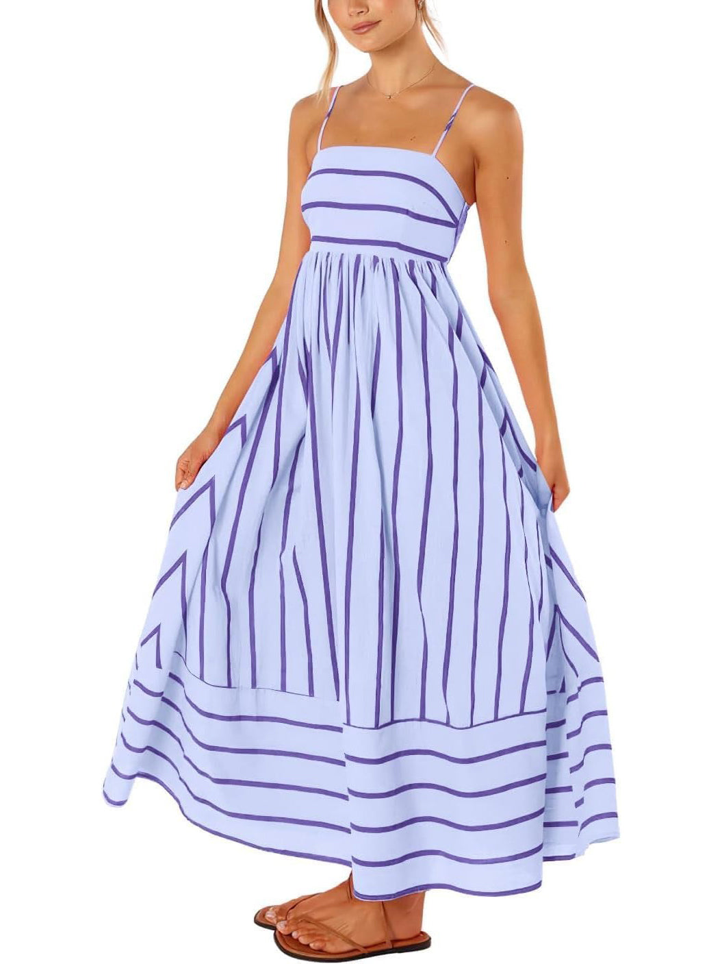 Women's Summer Striped Back Cutout Cami Maxi Dress