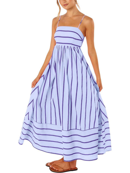 Women's Summer Striped Back Cutout Cami Maxi Dress