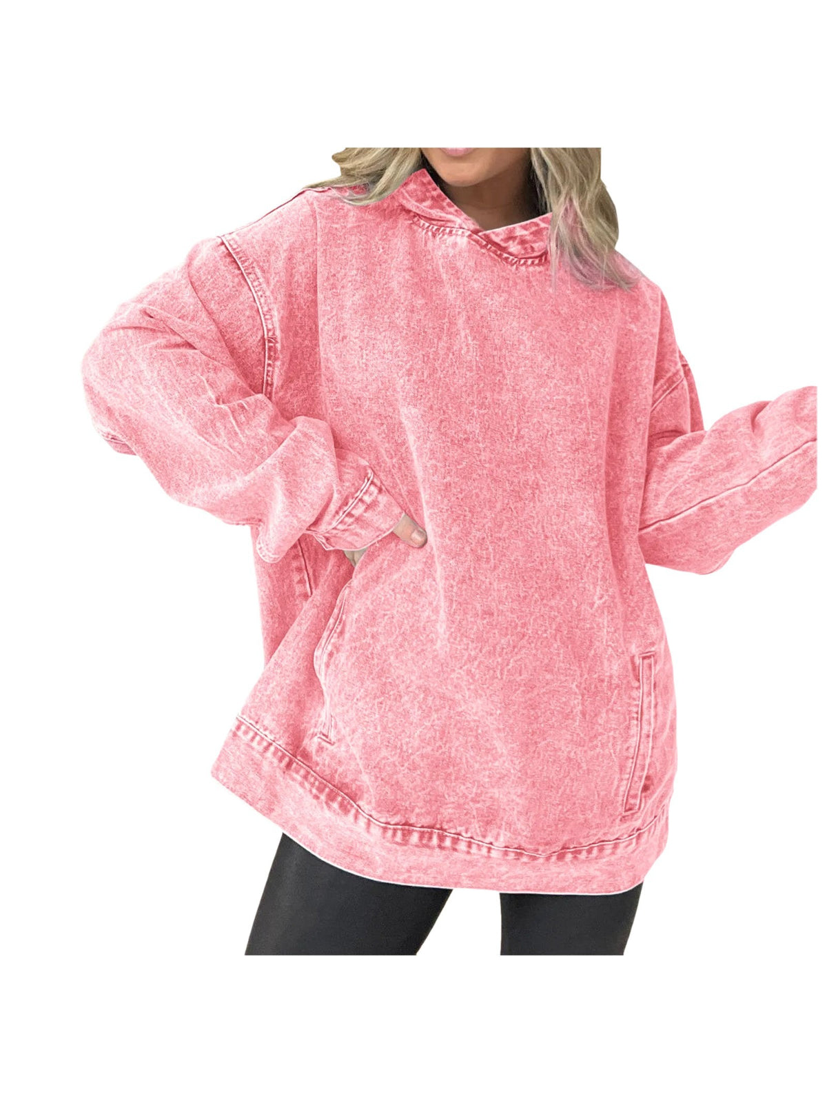 Women's Washed Denim Pullover Hoodie