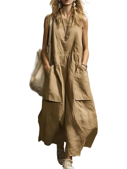 Women's Oversized Pocket Sleeveless Midi Maxi Dress