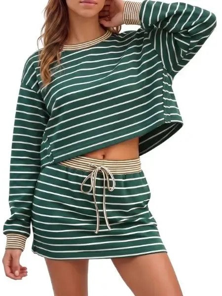 Women's Striped Sweatshirt & Skort Set