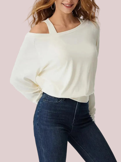 Women's Halter Off-Shoulder Built-in Bra Fake Two-Piece Long Sleeve Top