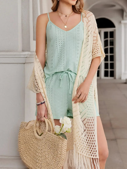 Women's Boho Fringe Crochet Long Cover‑Up