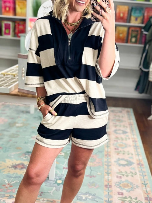 Women's Quarter Zip Striped Matching Short Set