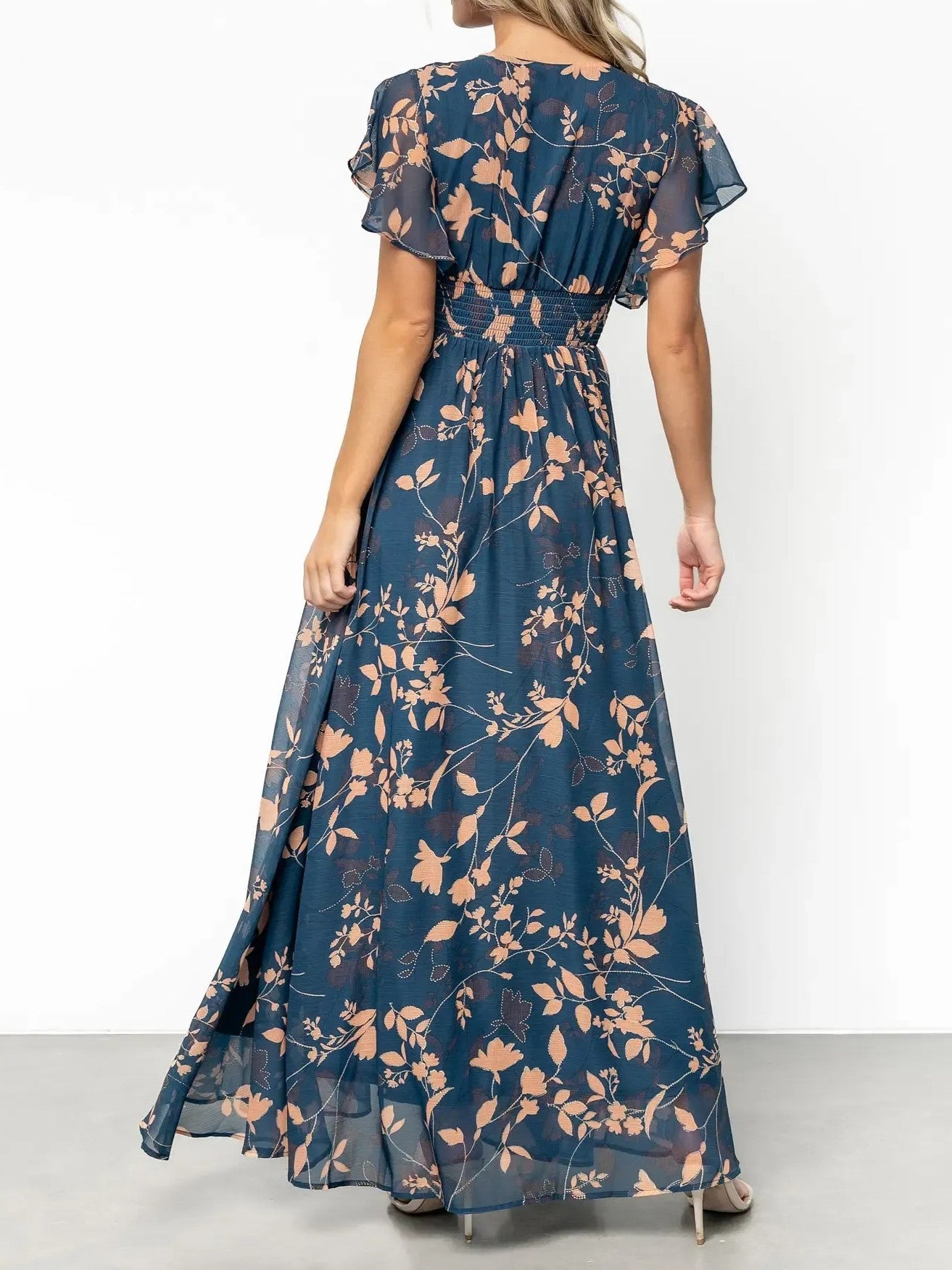 Women's Flowy V-Neck Print Dress with Elastic Waist