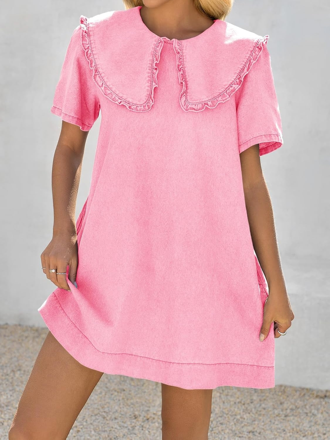 Women's Soft Denim Baby Collar Summer Dress