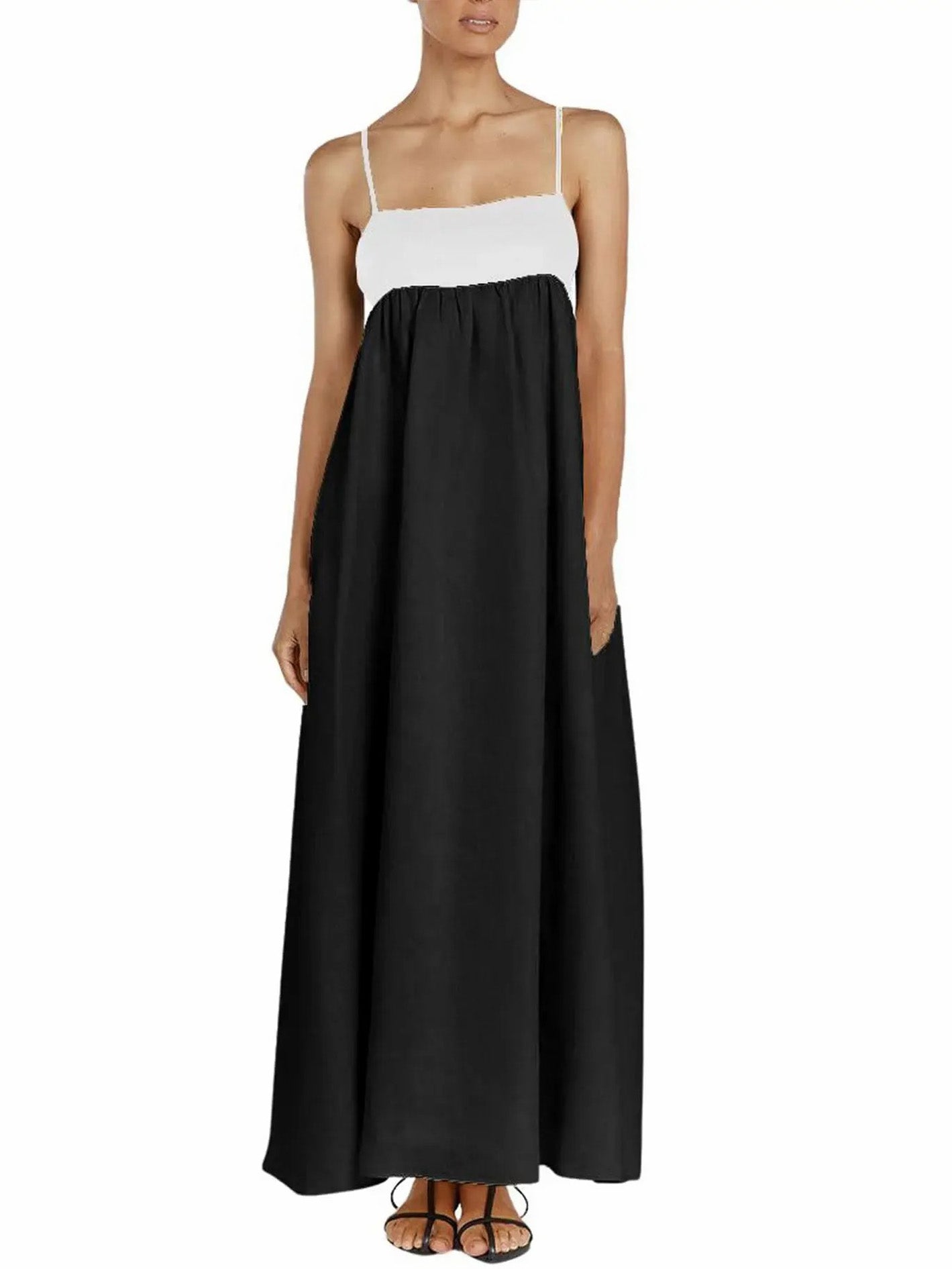 Women's Elegant Contrast Trim Cami Maxi Dress