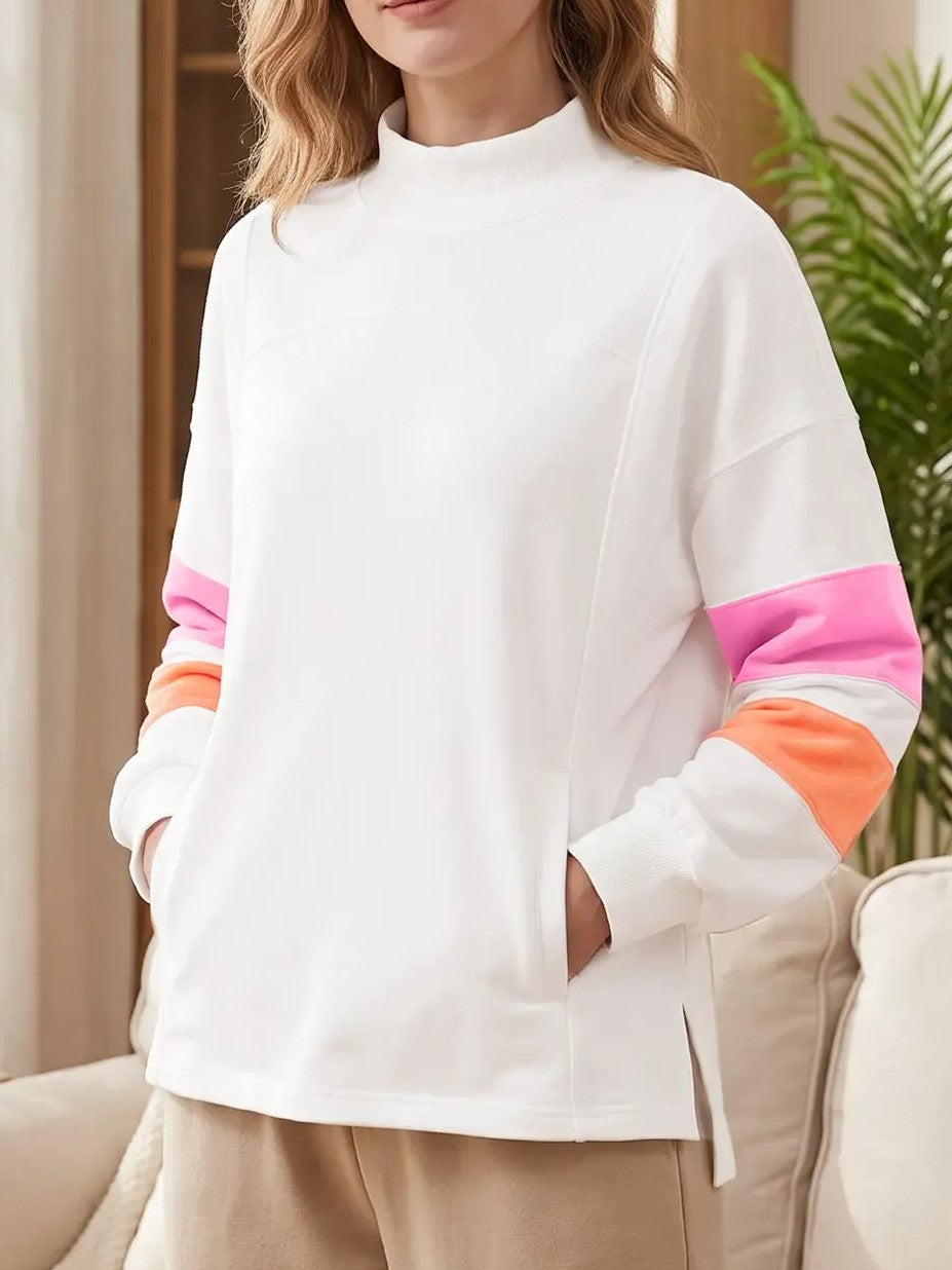 Women's Mock Neck Color Block Oversized Sweatshirt