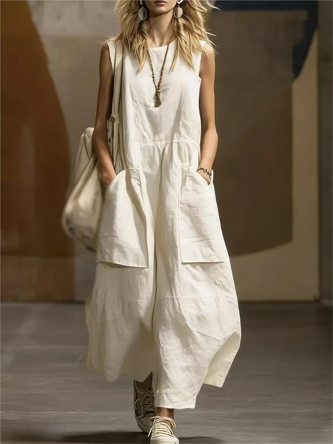 Women's Oversized Pocket Sleeveless Midi Maxi Dress