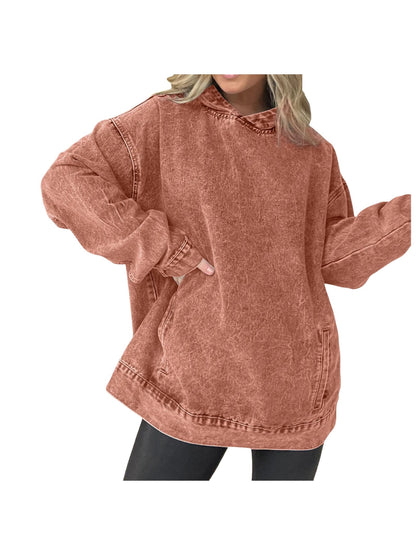 Women's Washed Denim Pullover Hoodie
