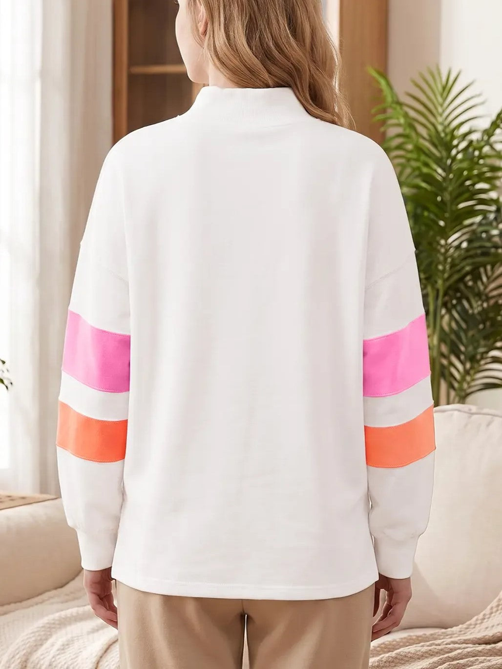 Women's Mock Neck Color Block Oversized Sweatshirt