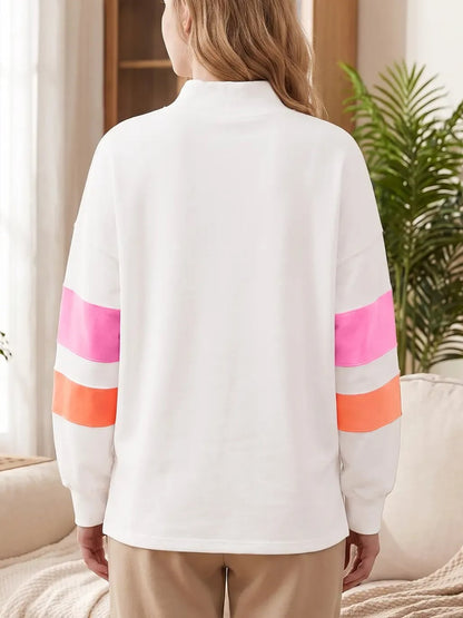 Women's Mock Neck Color Block Oversized Sweatshirt
