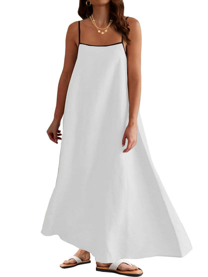 Women's Color Block Spaghetti Strap Maxi Dress with Pockets