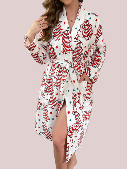 Women's Festive Christmas Print Plush Robe
