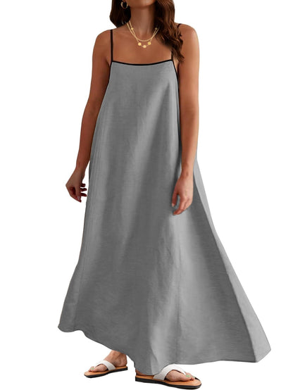 Women's Color Block Spaghetti Strap Maxi Dress with Pockets