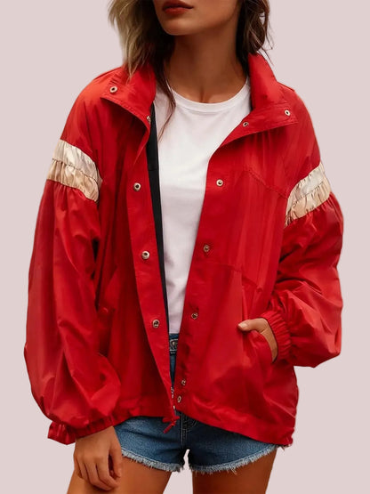 Women's Retro Color Block Windproof Casual Jacket