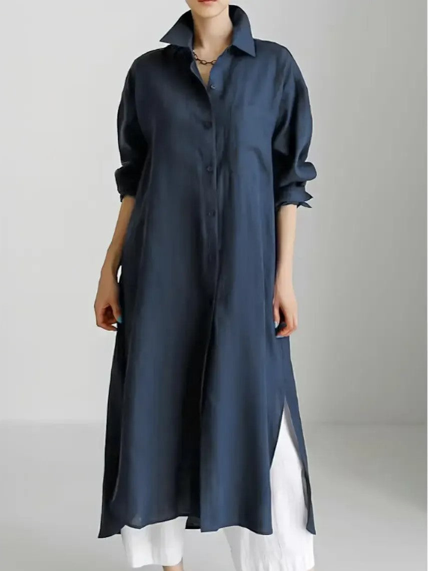 Women's Loose‑Fit Side Slit Maxi Shirt Dress