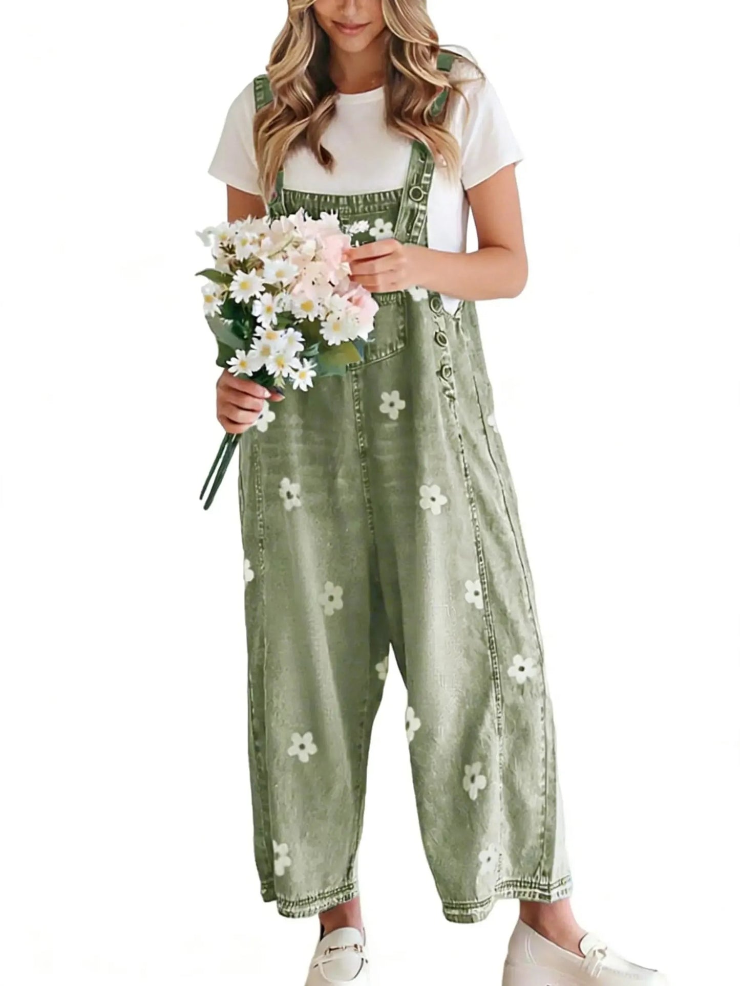 Women's Spring Style Printed Denim Overalls