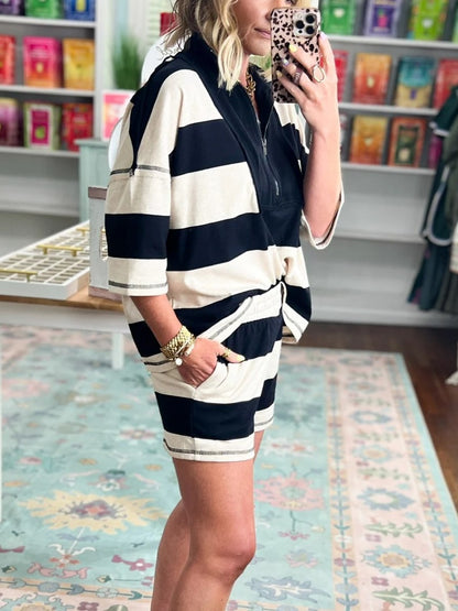 Women's Quarter Zip Striped Matching Short Set