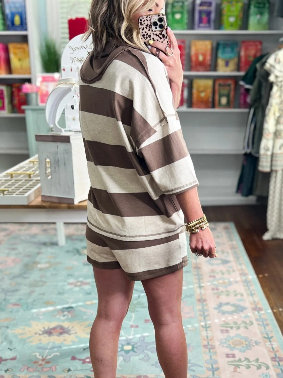 Women's Quarter Zip Striped Matching Short Set