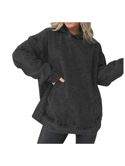 Women's Washed Denim Pullover Hoodie