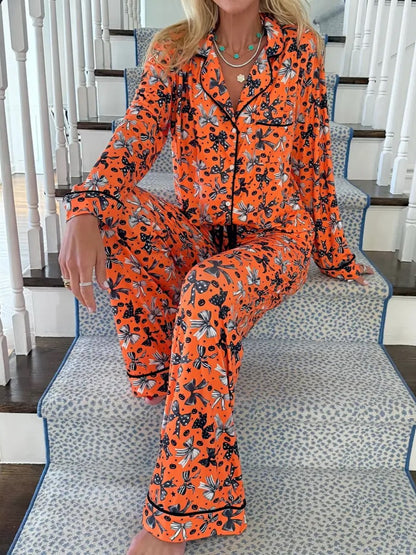 Halloween Bow Pattern Loungewear Two‑Piece Set