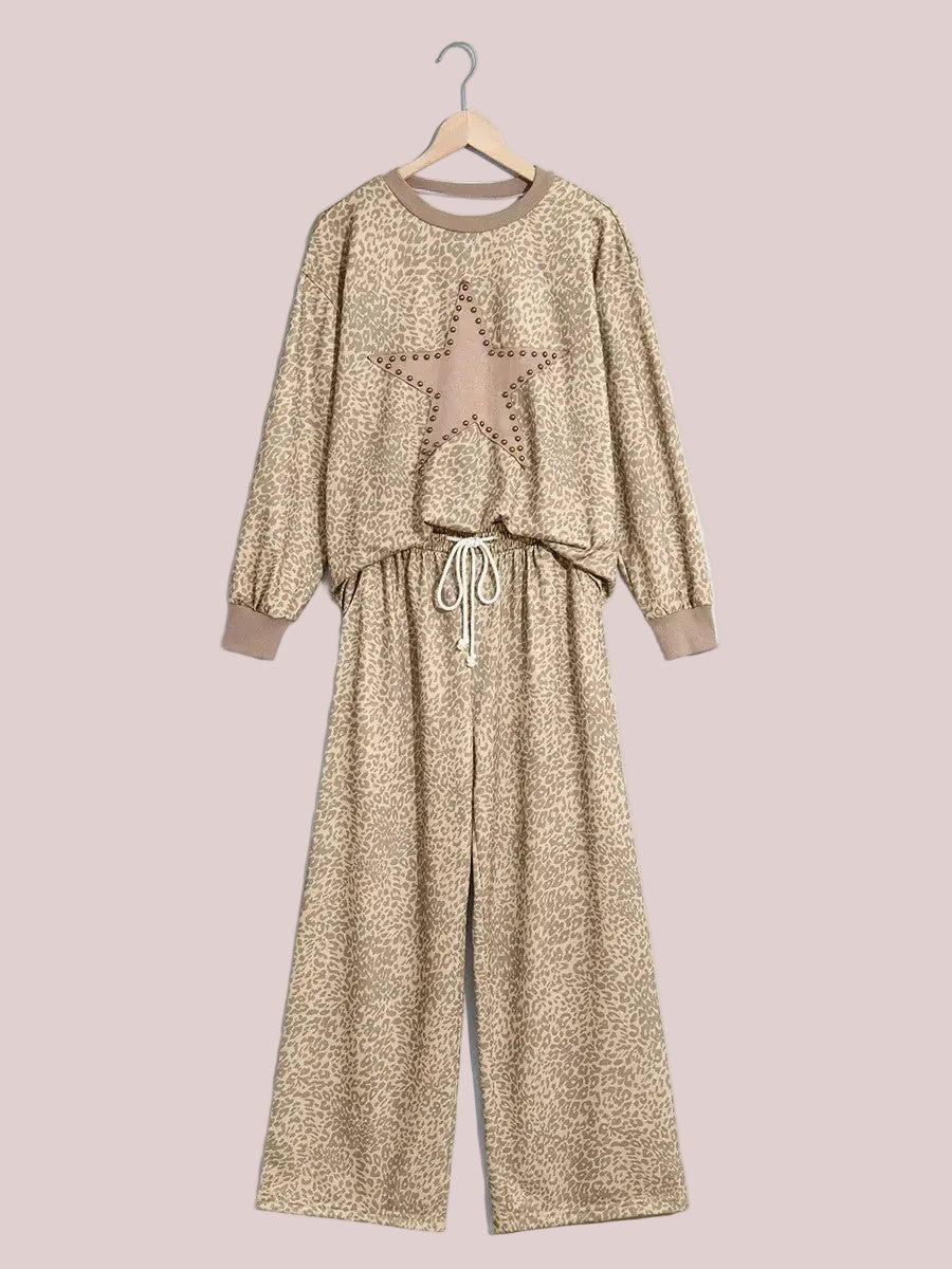 Women's Oversized Leopard Star Loungewear Two Piece Outfit