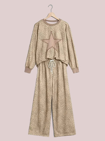 Women's Oversized Leopard Star Loungewear Two Piece Outfit