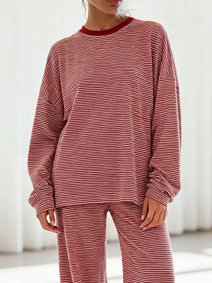 Women's Soft Slouchy Striped 2-Piece Loungewear Set