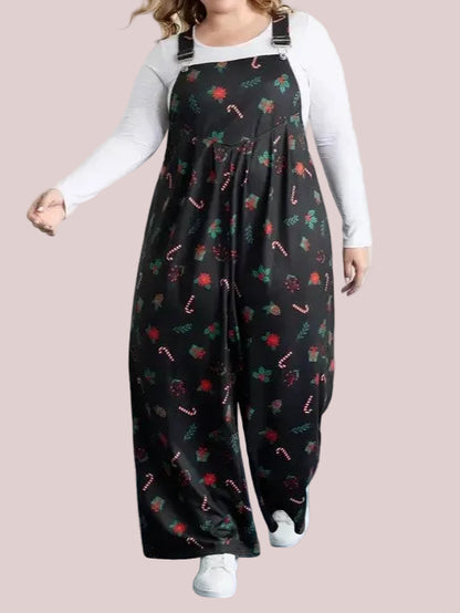 Women's Holiday Floral Gift Print Suspender Jumpsuit