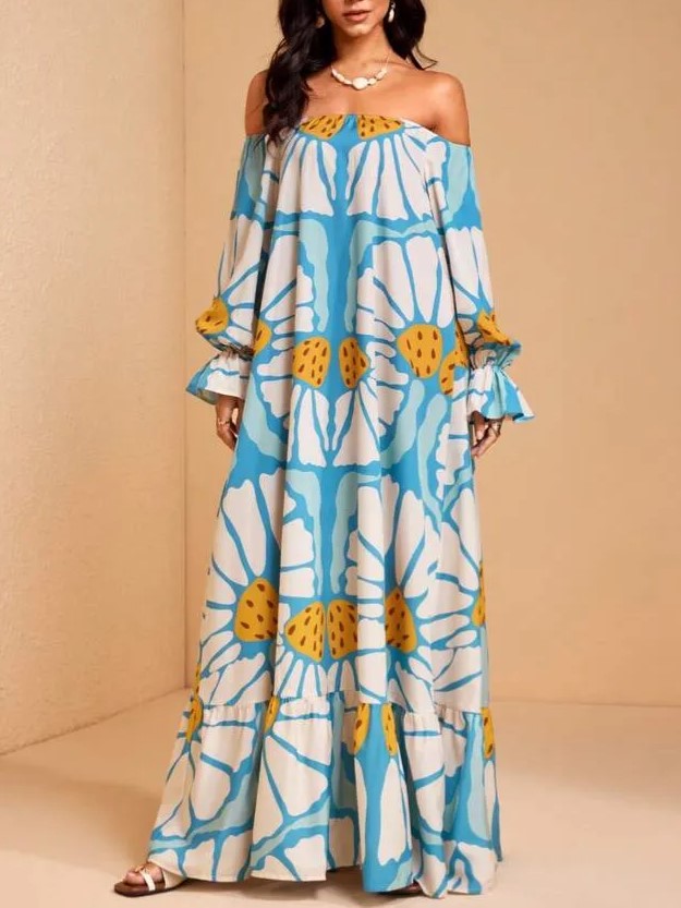 Women's Boho Off Shoulder Floral Maxi Dress