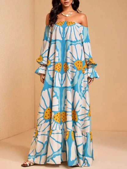 Women's Boho Off Shoulder Floral Maxi Dress
