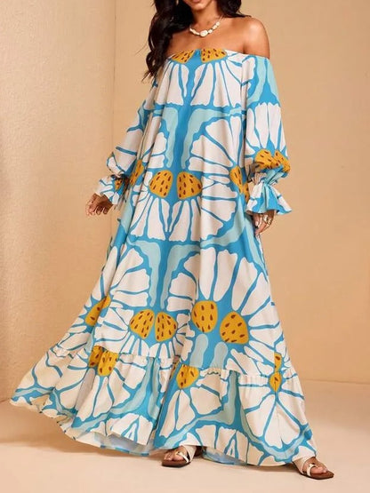 Women's Boho Off Shoulder Floral Maxi Dress