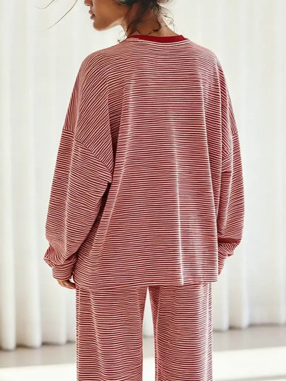 Women's Soft Slouchy Striped 2-Piece Loungewear Set