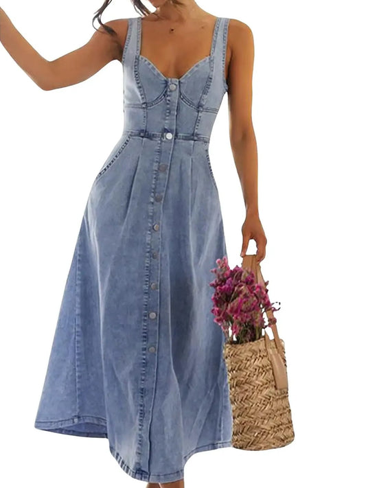 Women's Sweetheart Denim Midi Dress