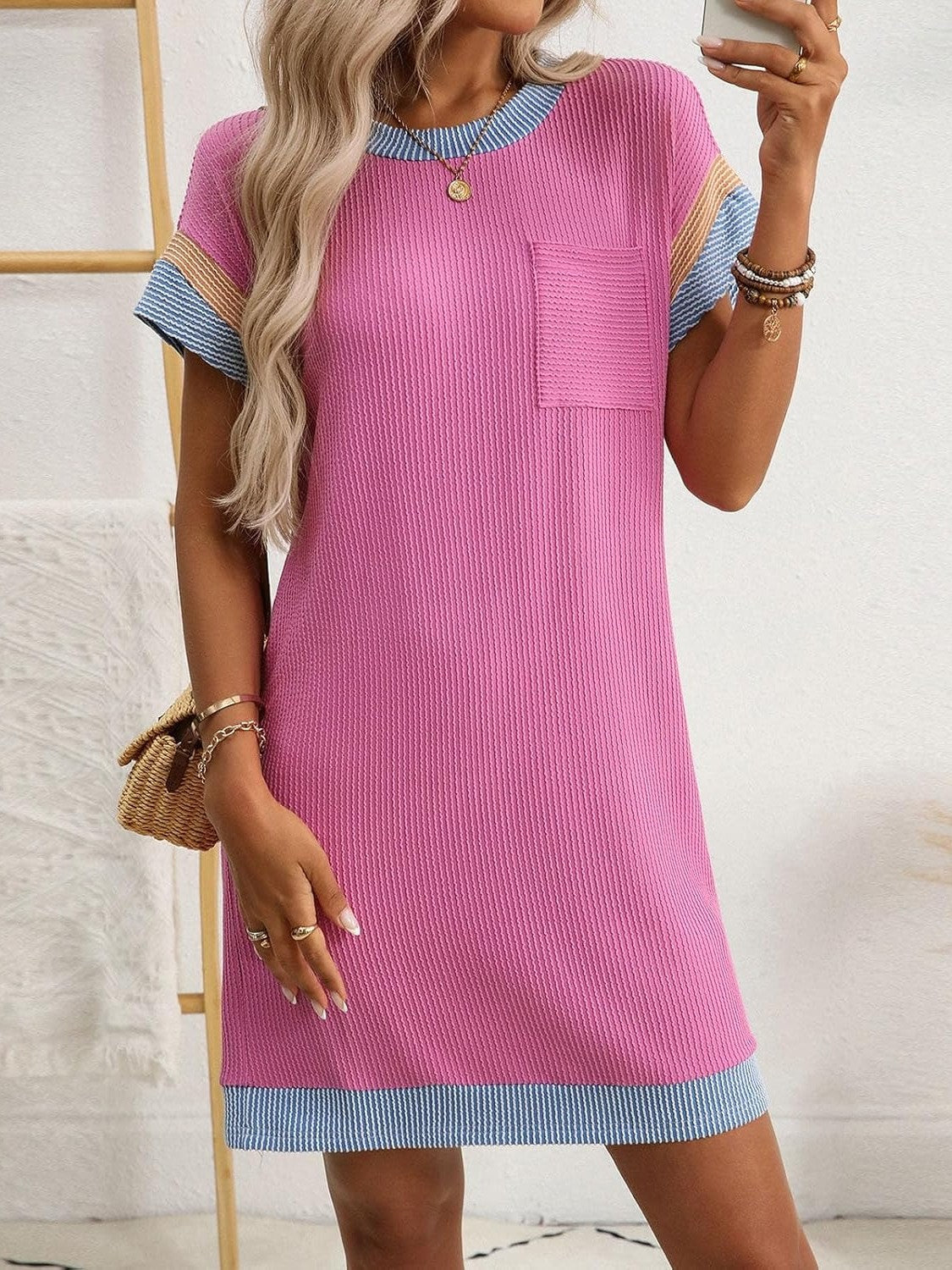 Women's Colorblock Ribbed Pocket Dress