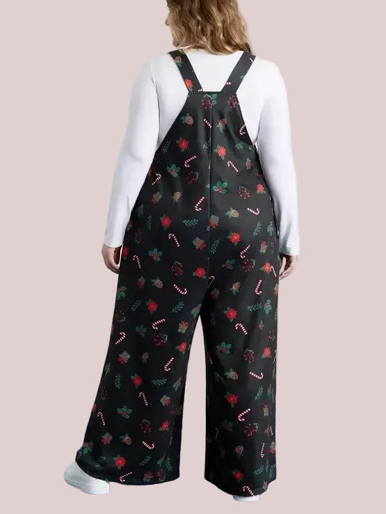 Women's Holiday Floral Gift Print Suspender Jumpsuit