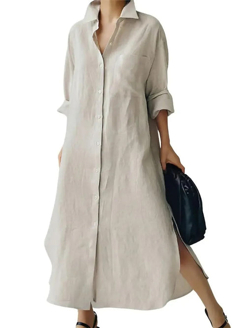 Women's Loose‑Fit Side Slit Maxi Shirt Dress
