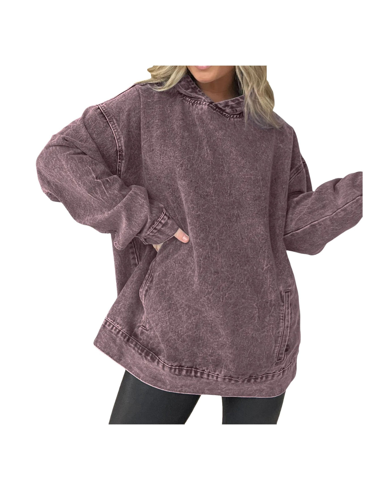 Women's Washed Denim Pullover Hoodie