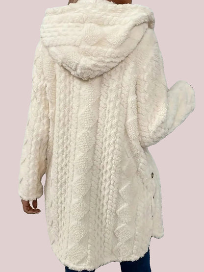 Women's Fuzzy Teddy Hooded Coat with Side Decor Buttons