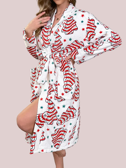 Women's Festive Christmas Print Plush Robe
