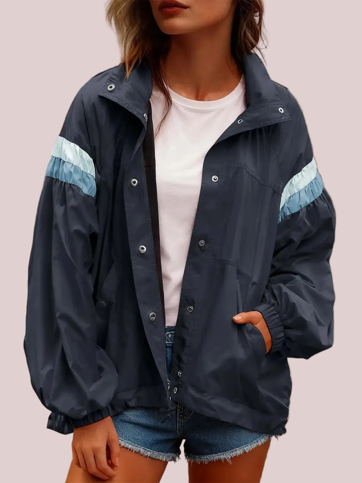 Women's Retro Color Block Windproof Casual Jacket