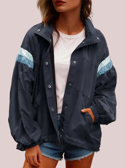 Women's Retro Color Block Windproof Casual Jacket