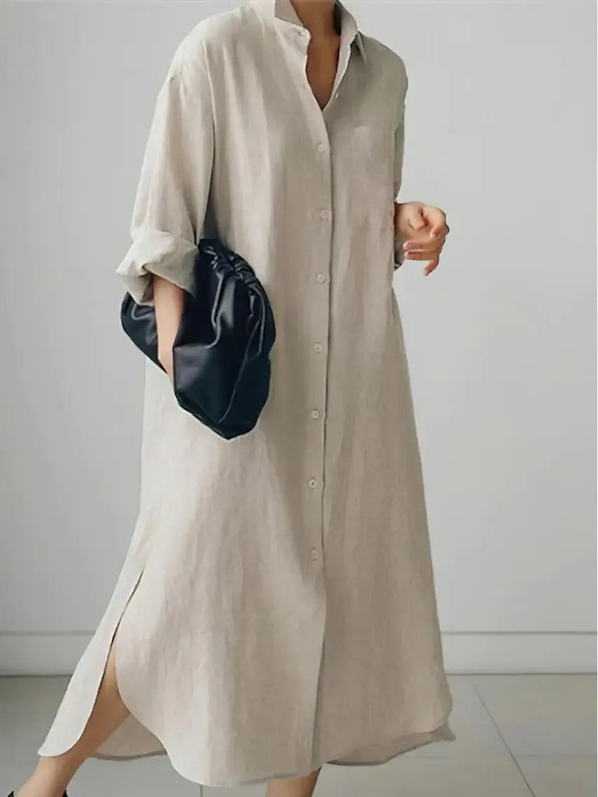 Women's Loose‑Fit Side Slit Maxi Shirt Dress