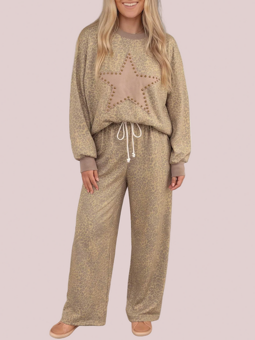 Women's Oversized Leopard Star Loungewear Two Piece Outfit