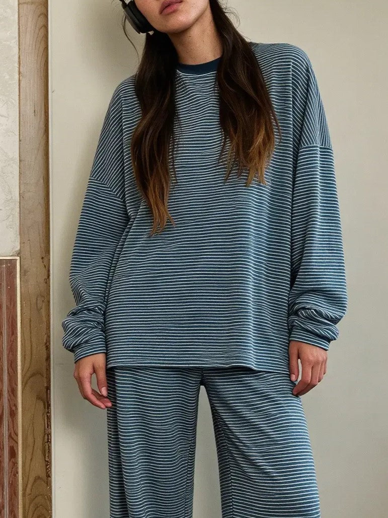 Women's Soft Slouchy Striped 2-Piece Loungewear Set