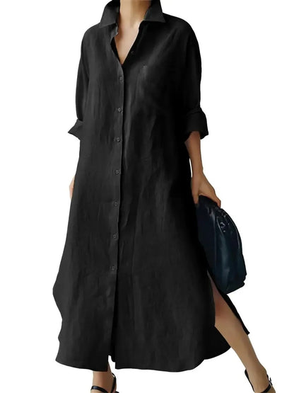 Women's Loose‑Fit Side Slit Maxi Shirt Dress