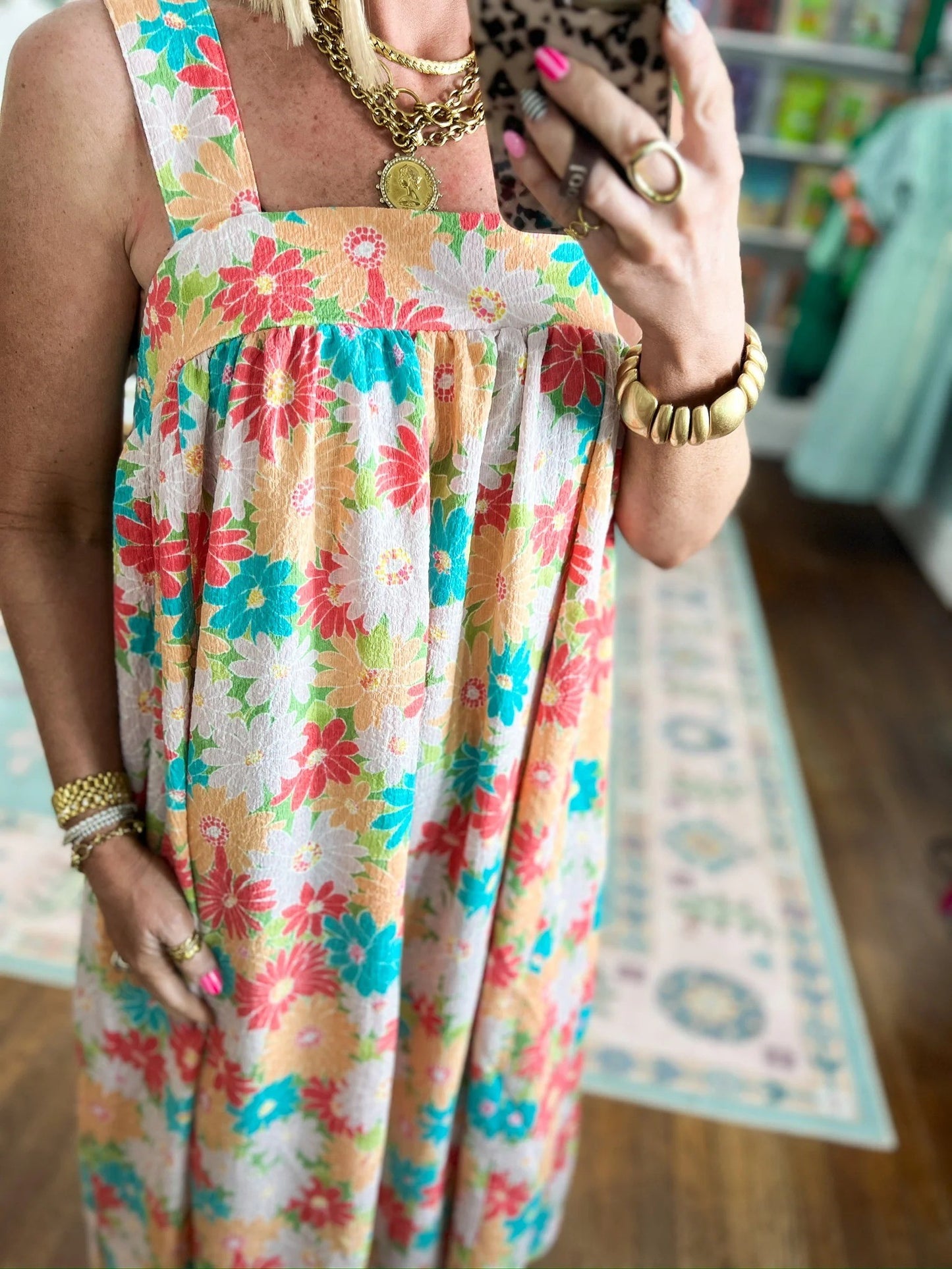 Women's Square Neck Floral Midi Dress
