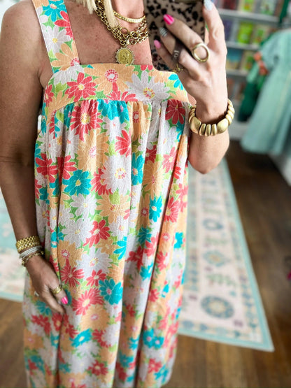Women's Square Neck Floral Midi Dress